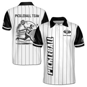 Personalized Team Name Striped Silhouette Pickleball Lover Men's Polo Shirt
