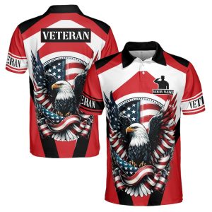 Personalized Patriotic US Flag Eagle Veteran Men's Polo Shirt