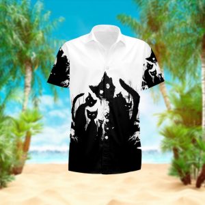 Unisex Black Cat Nightmare Hawaiian Shirt, Black Cat Hawaiian Shirt, Black Cat Shirt