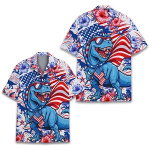 Patriotic Dinosaur Hawaiian Shirt for Men Women Youth, 4th of July Sasquatch Shirt