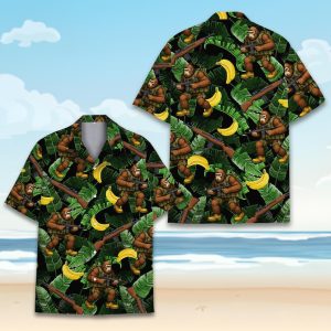 Bigfoot Hunting Banana Hawaiian Shirt for Men Women Youth, Funny Sasquatch Jungle Shirt
