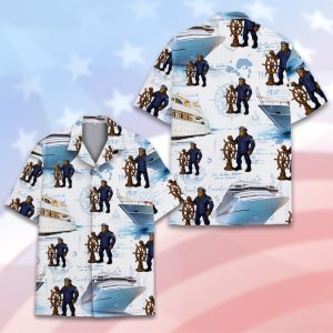 Bigfoot Sea Captain Hawaiian Shirt for Men Women Youth, Funny Nautical Sasquatch Cruise Shirt