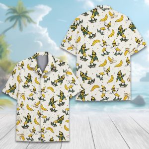 Funny Banana Skateboard Hawaiian Shirt for Men Women Youth, Tropical Fruit Summer Aloha Shirt