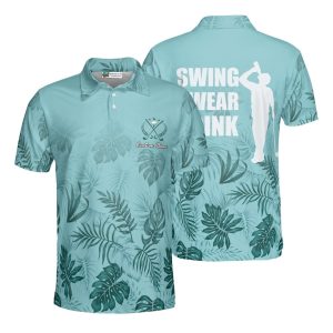 Personalized Swing Swear Drink Golf Polo, Tropical Leaf Print