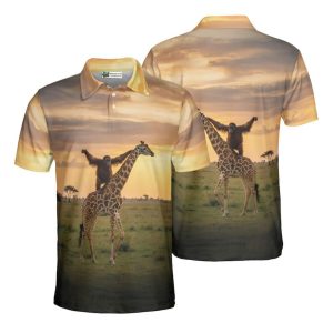 Orangutan Riding Giraffe Polo Shirt