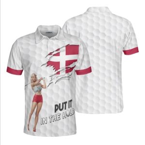 Golf Polo Shirt, Denmark Flag Design with Vintage Golfer