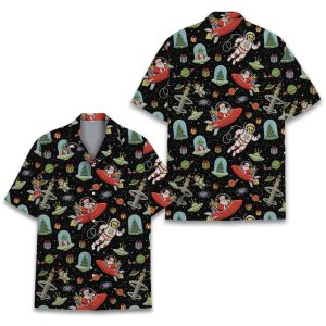Christmas Astronaut Alien Hawaiian Shirt, Funny Space Santa UFO Holiday Shirt